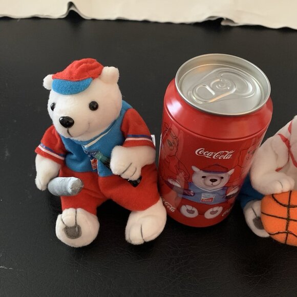 Set of 6 Coca-Cola Athens Olympics 2004 Bean Bag Plush Polar Bears in Coke Cans - Picture 5 of 14